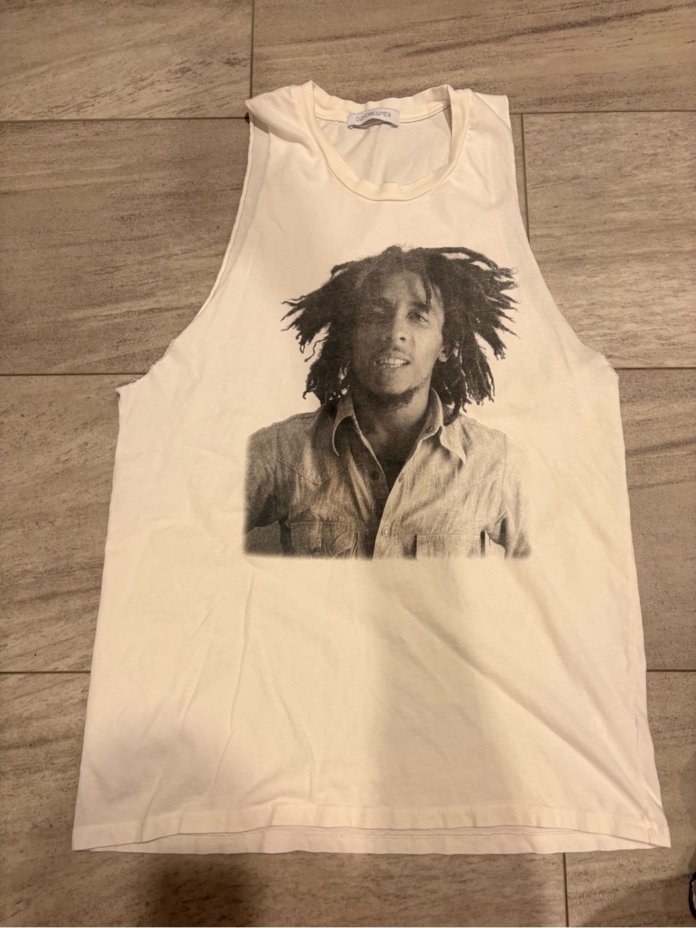 Bob Marley Boyfriend Graphic Muscle Tank in
Vintage White